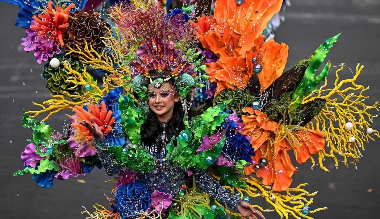 A costume on the HEAL theme at the 24th Jember Fashion Carnaval, Jember, 26 July 2026.