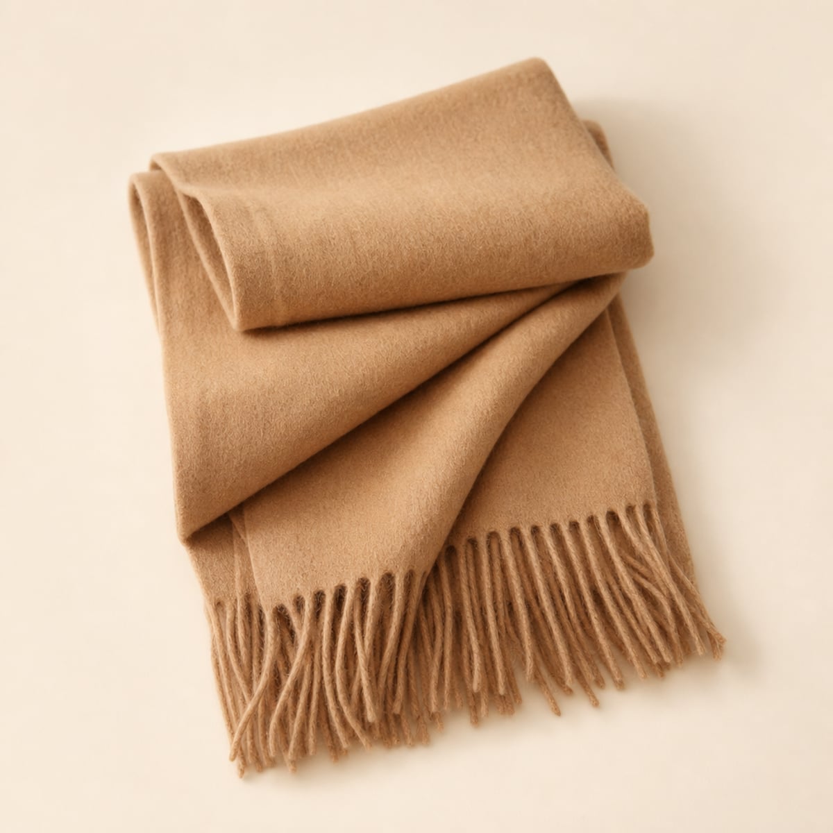 Editorial reference still-life — fringed wool scarf study