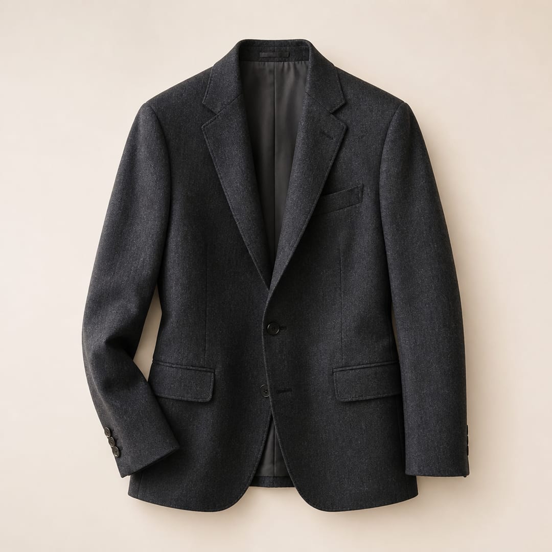 Editorial reference still-life for Soft tailoring jacket (reference) — Gabriela Hearst silhouette study (AI-generated; not an official product photo)