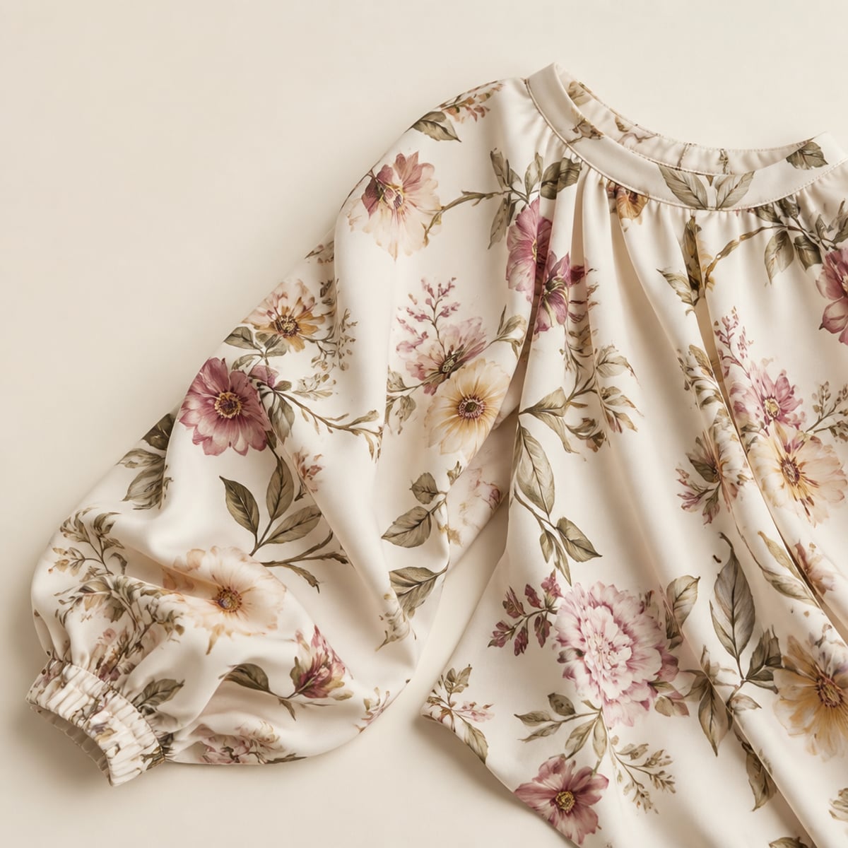 Editorial reference still-life — print blouse silhouette study