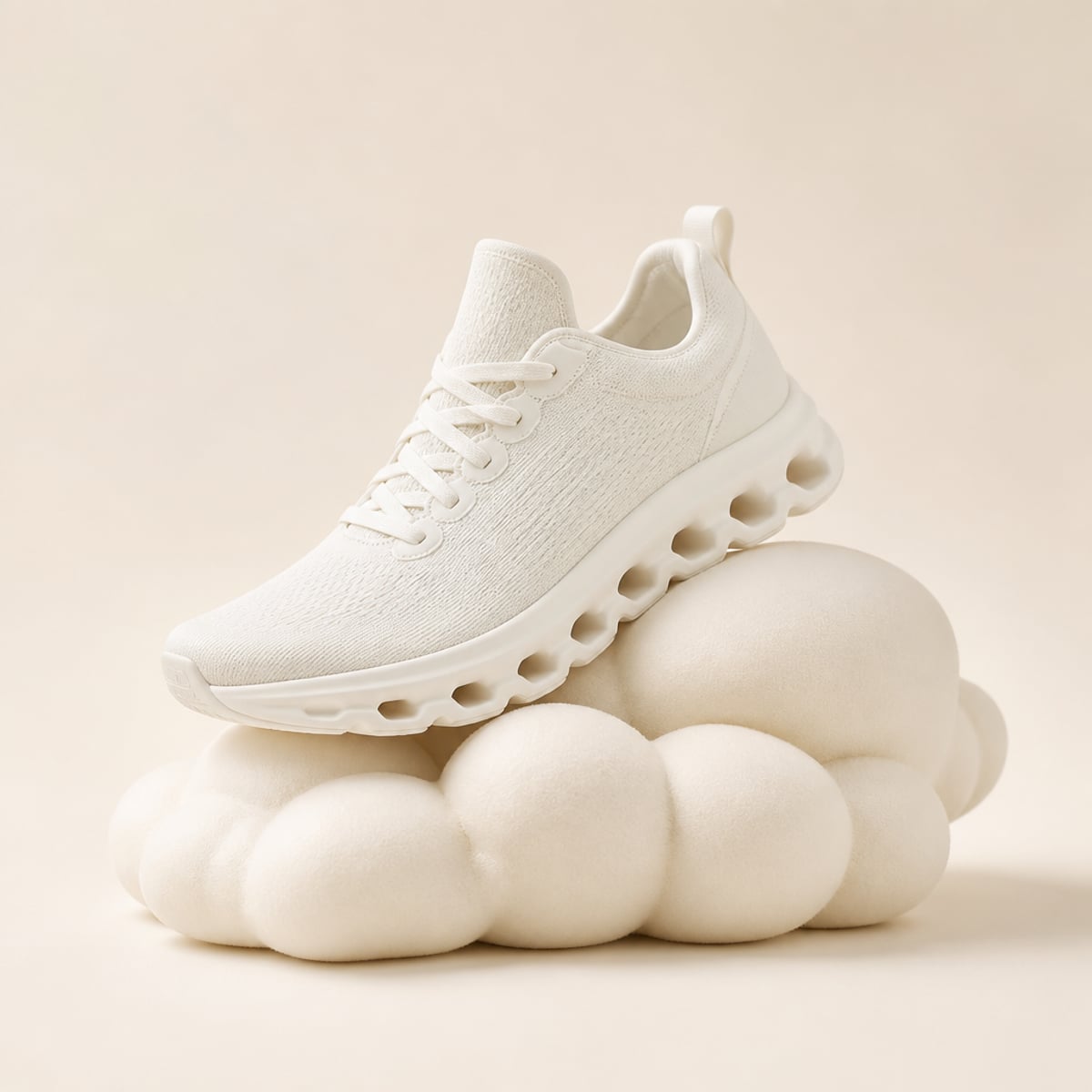 Editorial reference still-life — cloud-cushion sneaker study